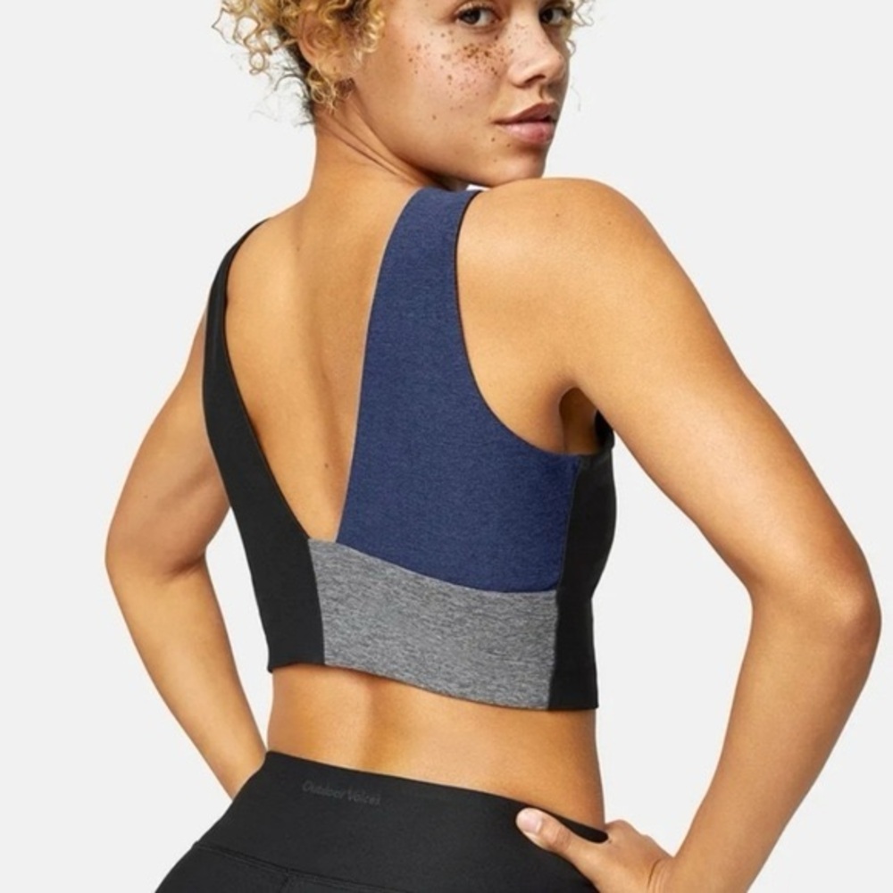 Outdoor Voices Venus Color Block Gray, Black, and Blue Crop Top/ Sports Bra